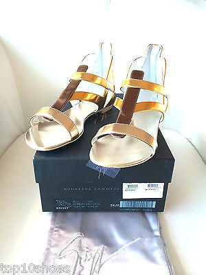 GIUSEPPE ZANOTTI METALLIC FLAT GLADIATOR GOLD SILVER SANDALS SHOES