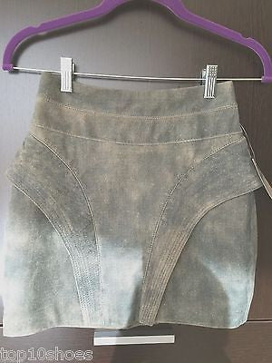 JUJU COSTA ZIP BACK BLUE DENIM LEATHER SUEDE COATED MINI SKIRT HIGH WAIST NWT S