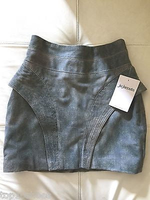 JUJU COSTA ZIP BACK BLUE DENIM LEATHER SUEDE COATED MINI SKIRT HIGH WAIST NWT S