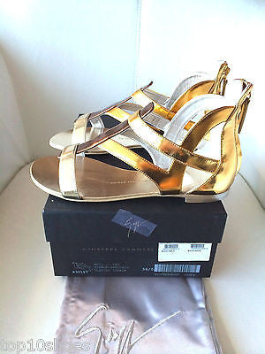 GIUSEPPE ZANOTTI METALLIC FLAT GLADIATOR GOLD SILVER SANDALS SHOES