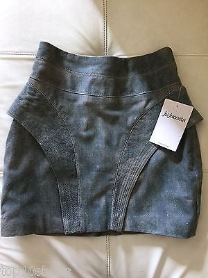 JUJU COSTA ZIP BACK BLUE DENIM LEATHER SUEDE COATED MINI SKIRT HIGH WAIST NWT S