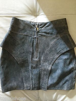 JUJU COSTA ZIP BACK BLUE DENIM LEATHER SUEDE COATED MINI SKIRT HIGH WAIST NWT S