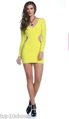 BLVD COLLECTION LONG SLEEVES MINI SUNNY V NECK CUTOUT YELLOW DRESS FORPLAY SMALL