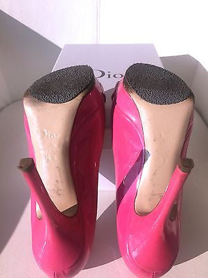 DIOR MISS DIOR HOT PINK PATENT LEATHER PLATFORM PEEP OPEN TOE PUMP SHOES PRE-OWNED