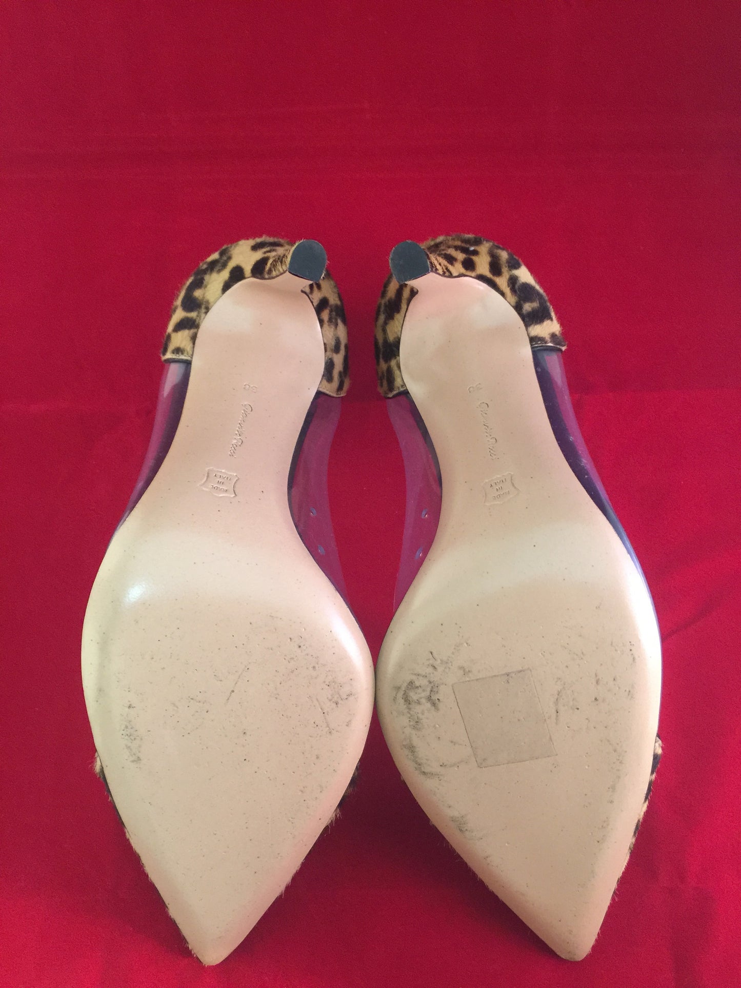 GIANVITO ROSSI 100 LEOPARD PONY HAIR CLASSIC PVC TRANSPARENT PUMPS SHOES WORN INDOORS