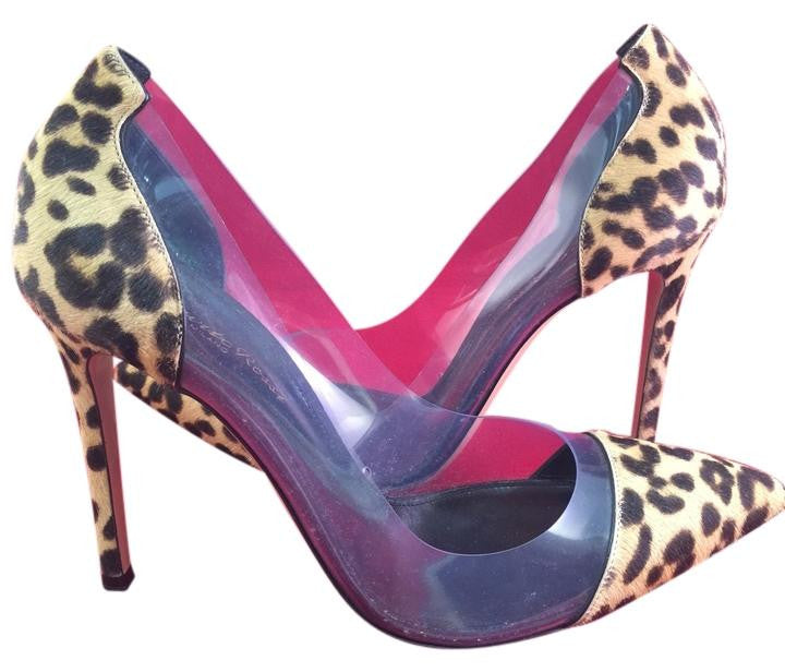 GIANVITO ROSSI 100 LEOPARD PONY HAIR CLASSIC PVC TRANSPARENT PUMPS SHOES WORN INDOORS