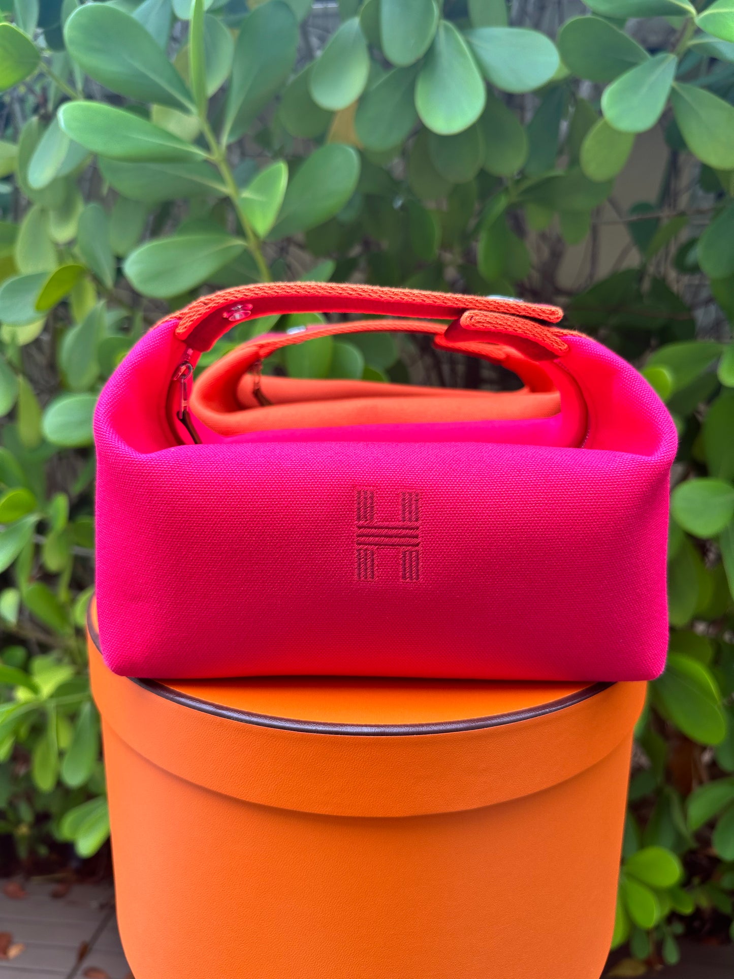 Hermes Bride-A-Brac Case PM Canvas Hibiscus Pink Pouch Small Model