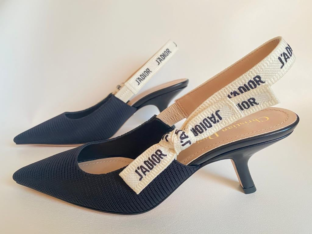 CHRISTIAN DIOR J'ADIOR FABRIC & RIBBON BLACK NOIR SHOES SLINGBACK LOW HEEL