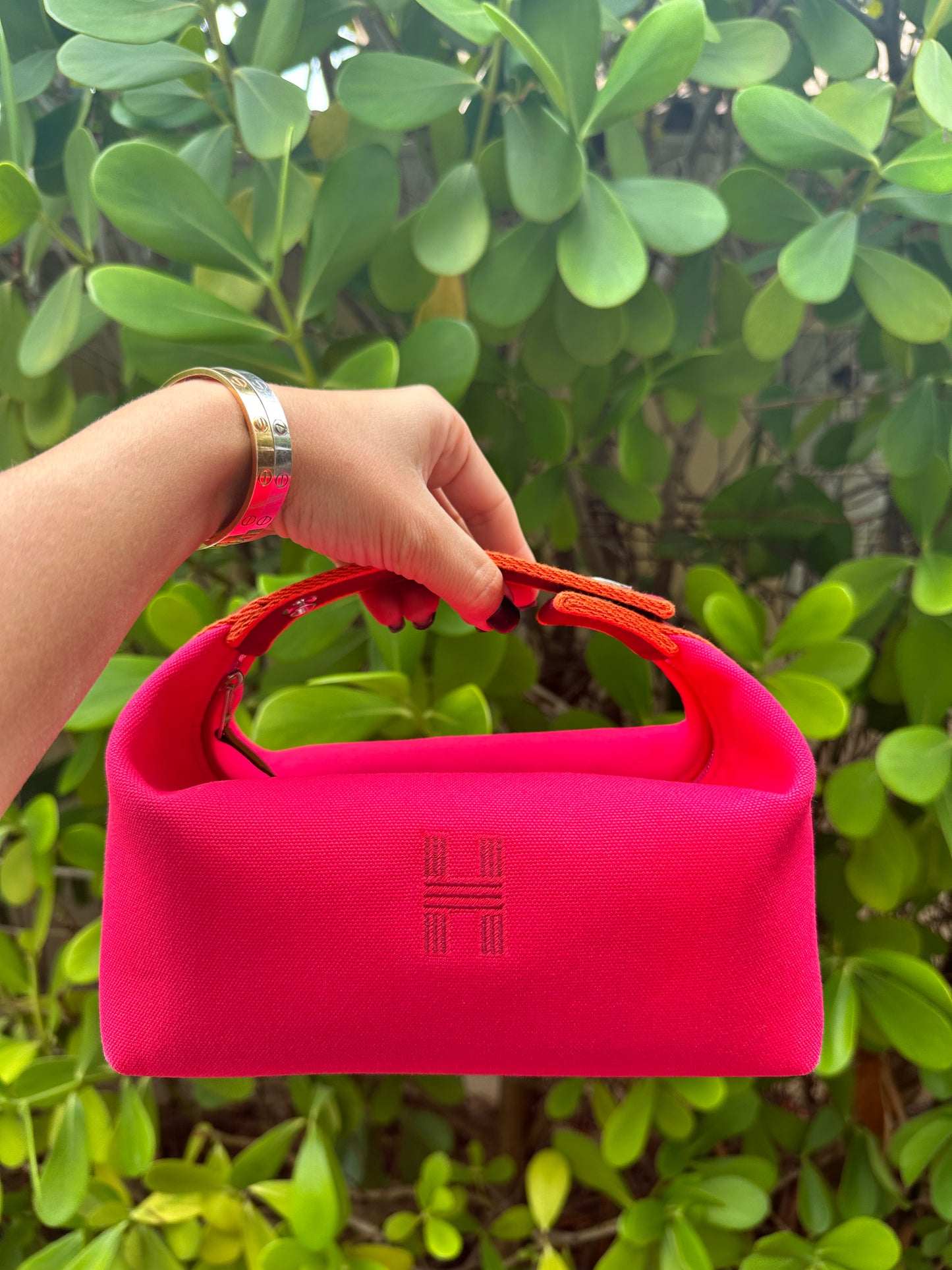 Hermes Bride-A-Brac Case PM Canvas Hibiscus Pink Pouch Small Model