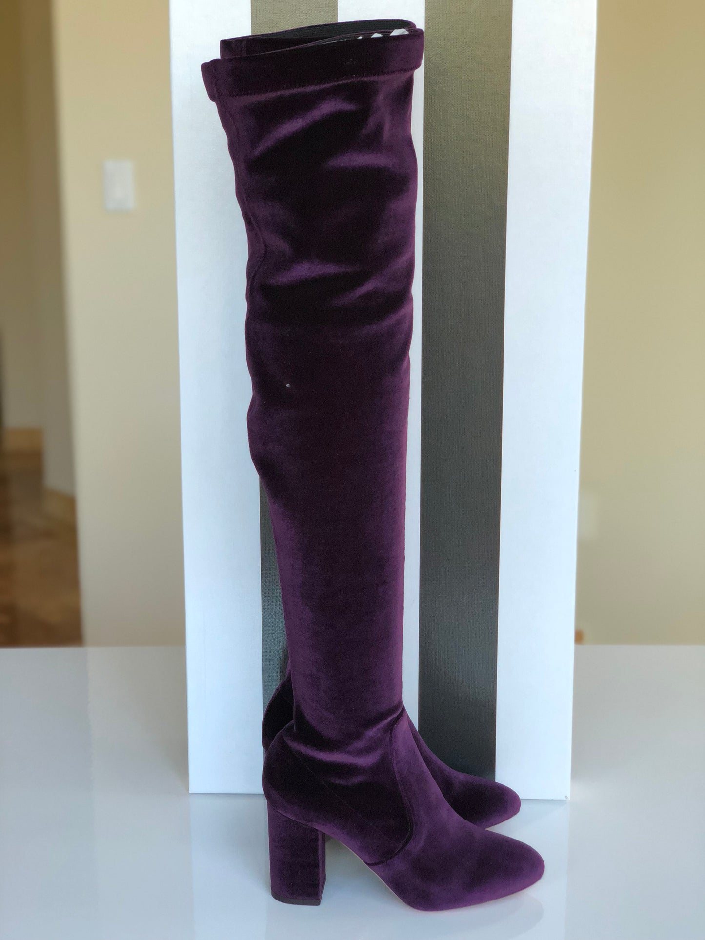 AQUAZZURA VELVET 85 THIGH HIGH  PURPLE SO ME ZIP OVER KNEE BOOT BOOTS