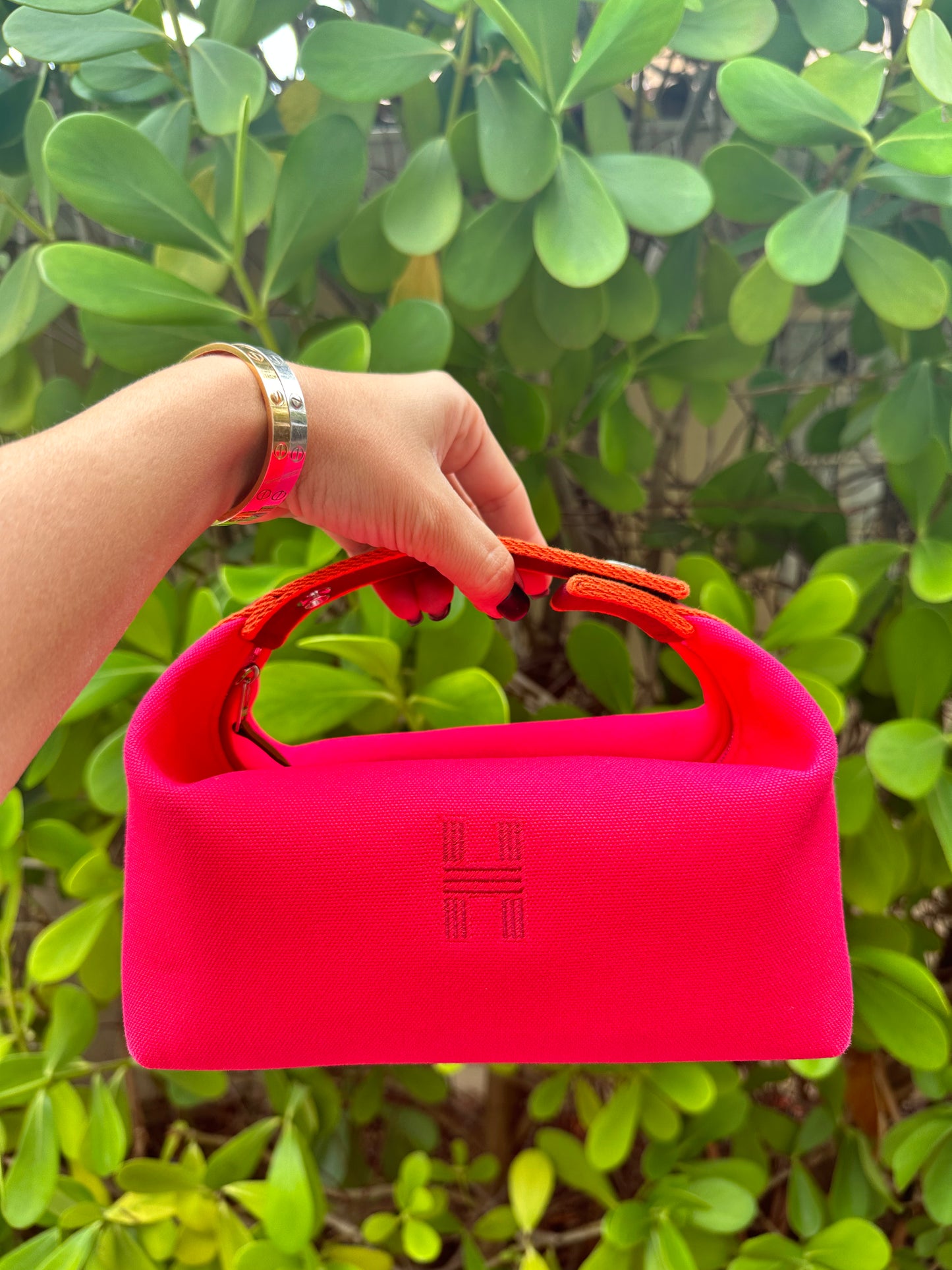 Hermes Bride-A-Brac Case PM Canvas Hibiscus Pink Pouch Small Model
