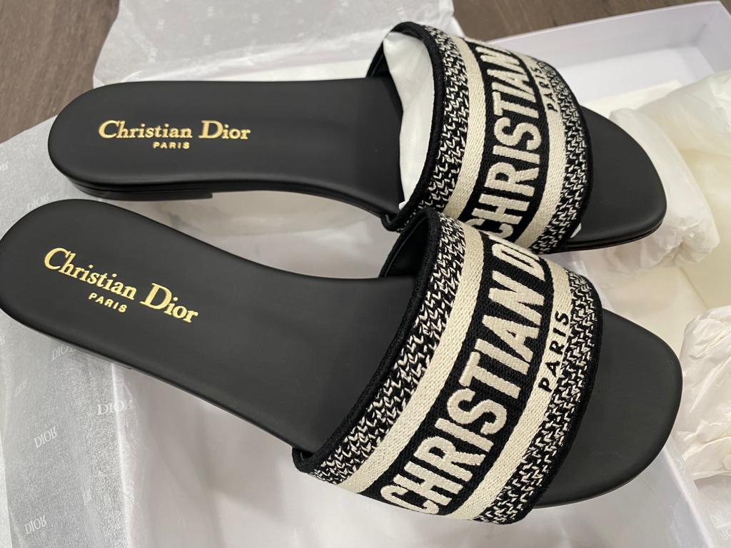 Dior Dway Black Fabric Slides Sandals Logo