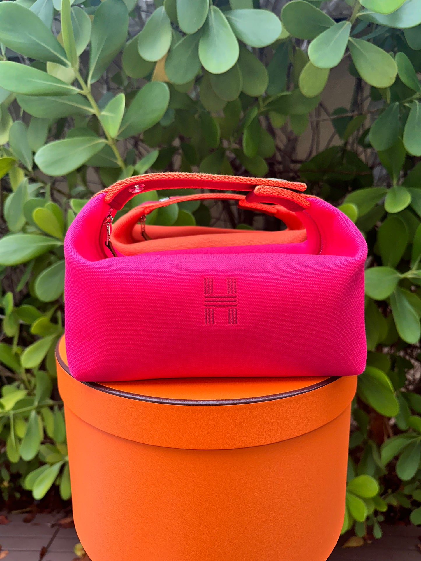 Hermes Bride-A-Brac Case PM Canvas Hibiscus Pink Pouch Small Model