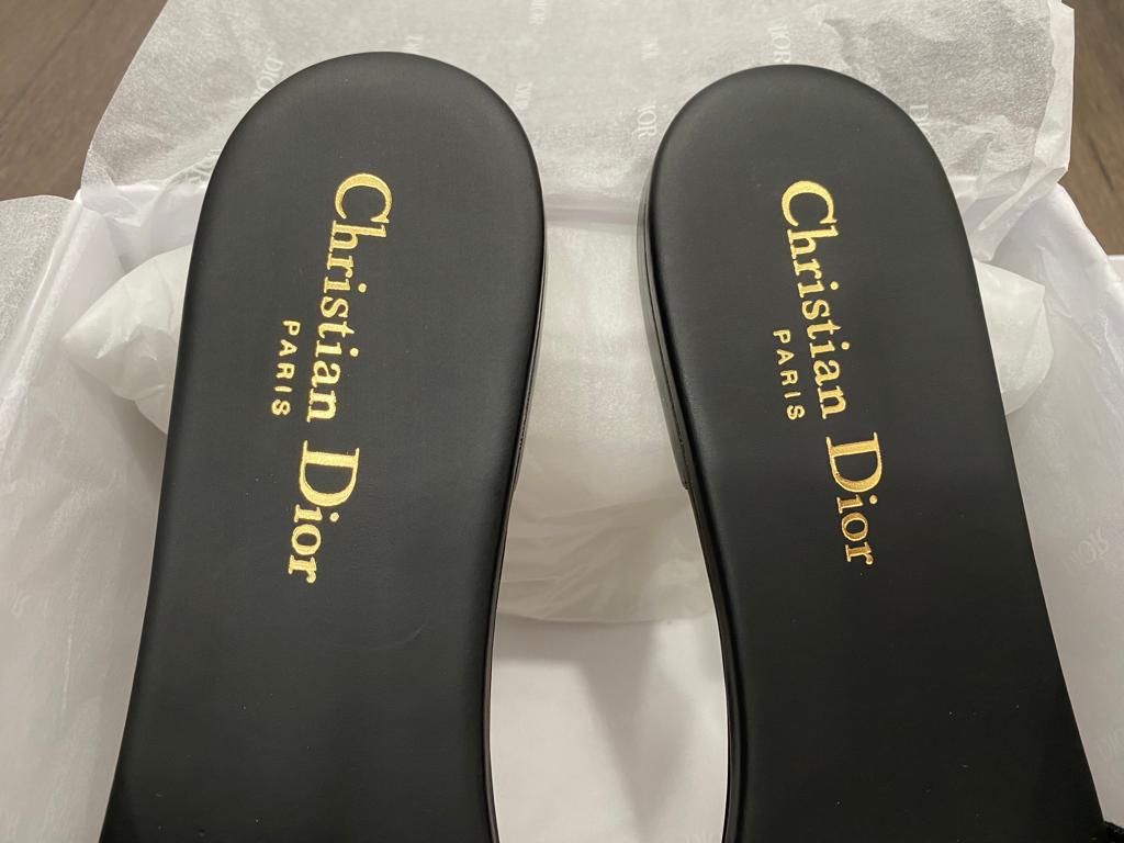 Dior Dway Black Fabric Slides Sandals Logo