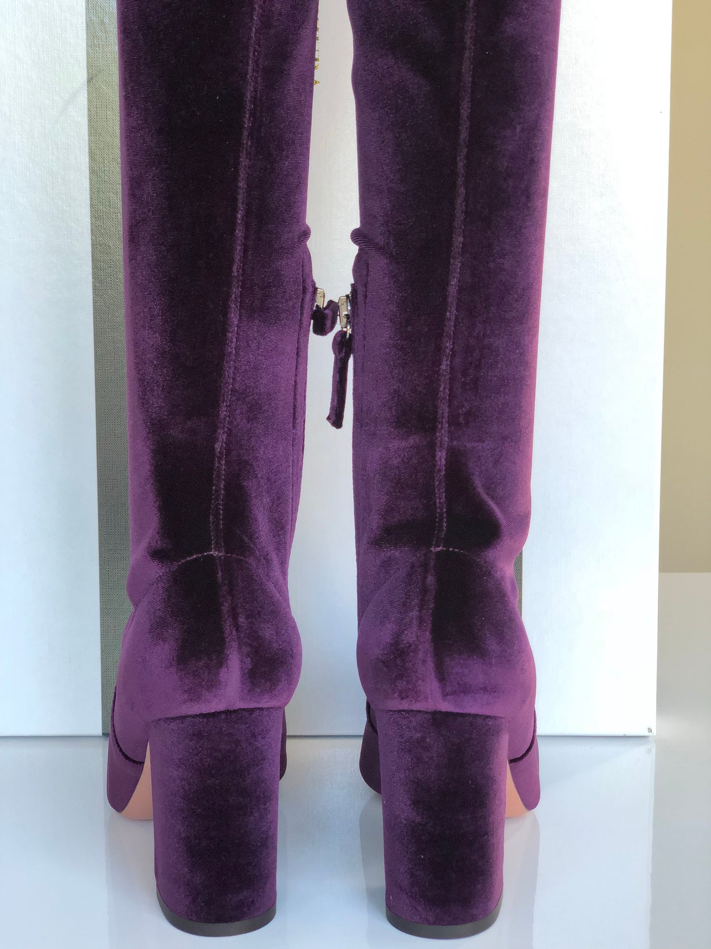 AQUAZZURA VELVET 85 THIGH HIGH PURPLE SO ME ZIP OVER KNEE BOOT BOOTS