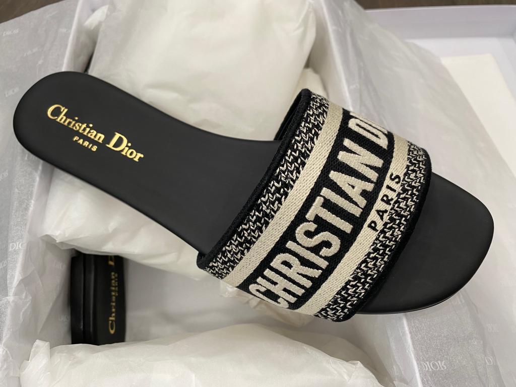 Dior Dway Black Fabric Slides Sandals Logo