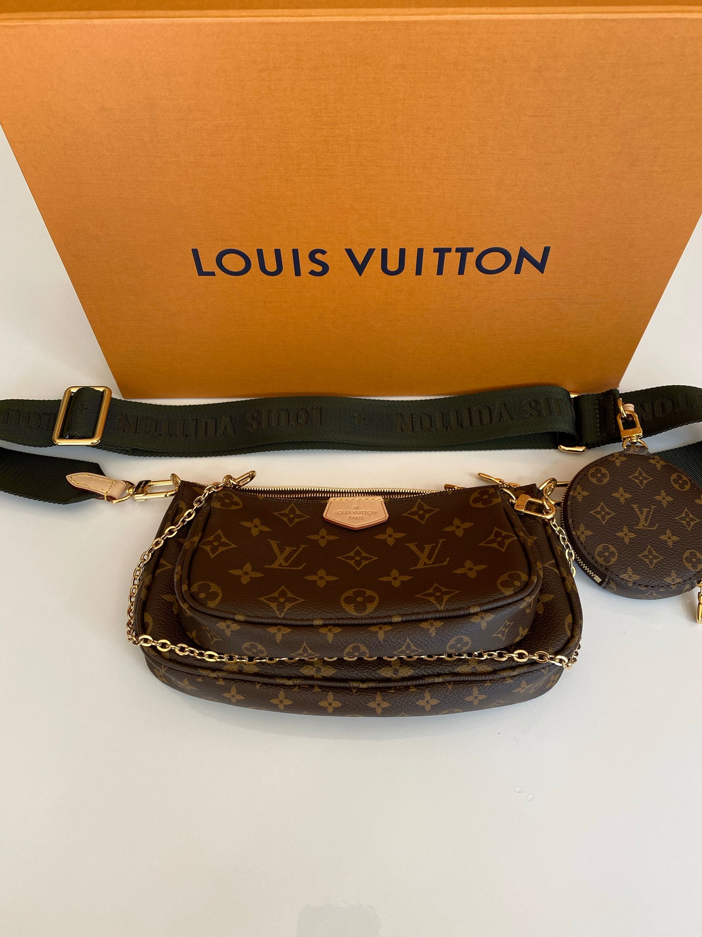 Louis Vuitton Multi Pochette Brown LV Print Khaki Green Strap Cross Body Bag Accessories