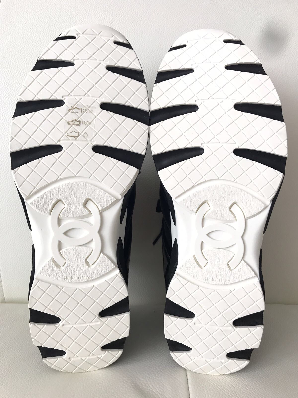 Chanel CC Logo Black Leather Lace Up Tennis Shoes Trainer Sneakers