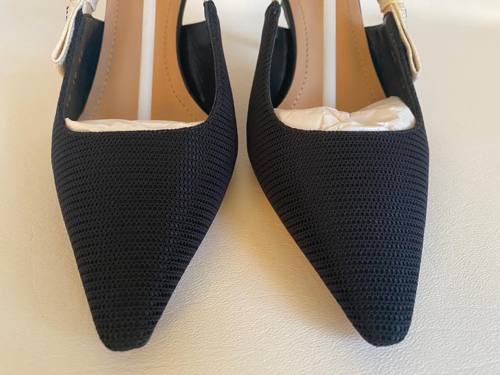 CHRISTIAN DIOR J'ADIOR FABRIC & RIBBON BLACK NOIR SHOES SLINGBACK LOW HEEL