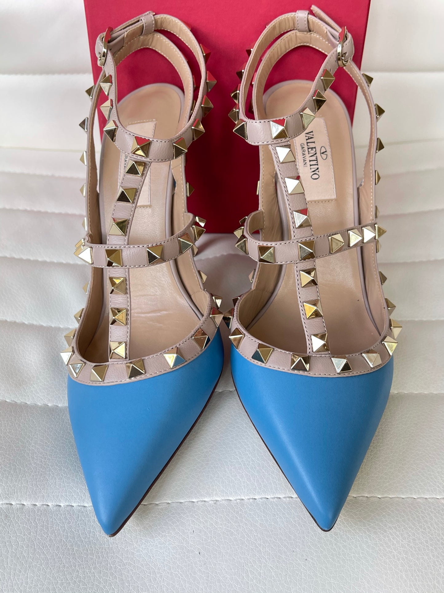 Valentino Garavani Rockstud Rockstuds Studded Ankle Strap Blue Ciel Pumps