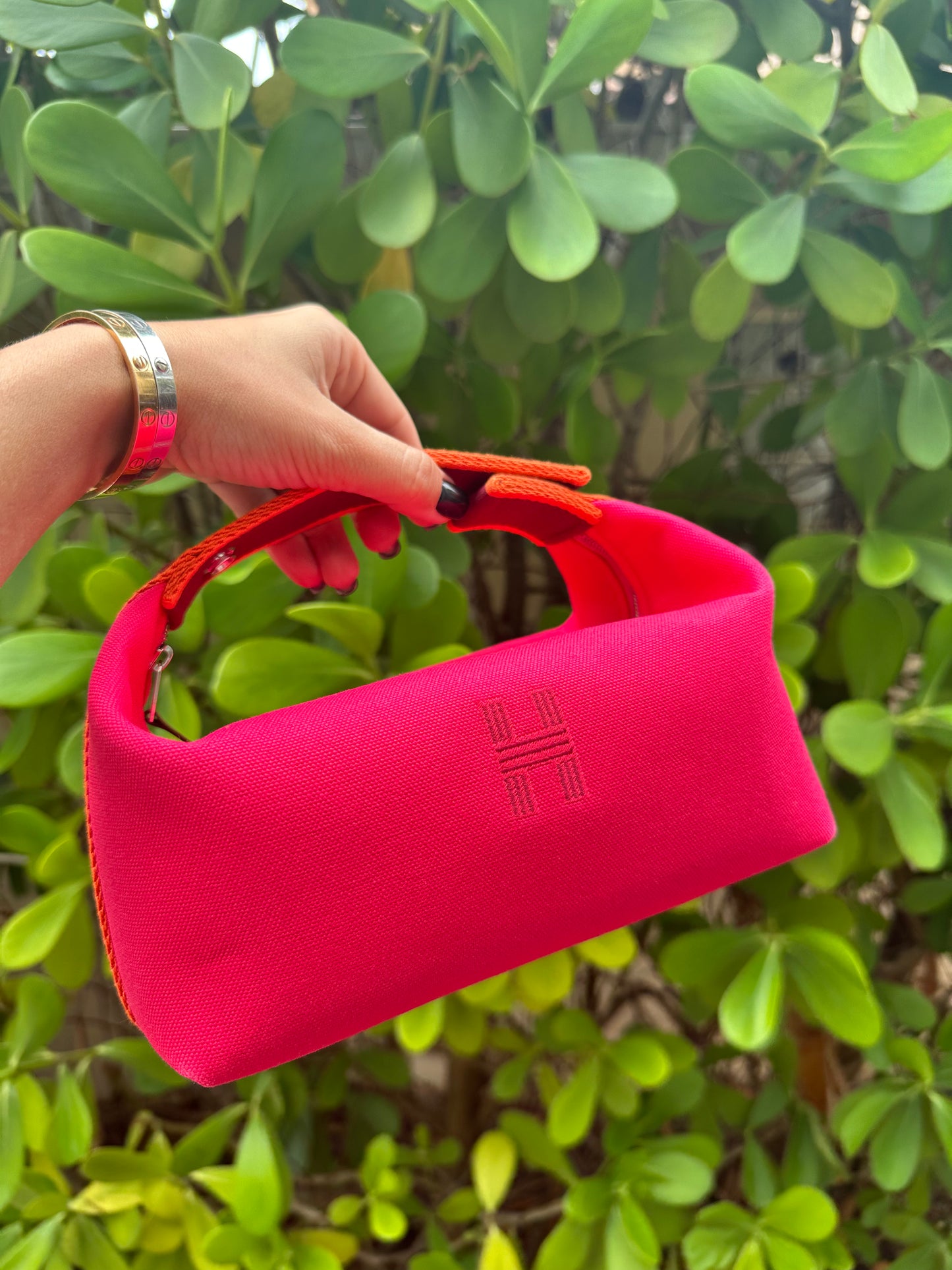 Hermes Bride-A-Brac Case PM Canvas Hibiscus Pink Pouch Small Model
