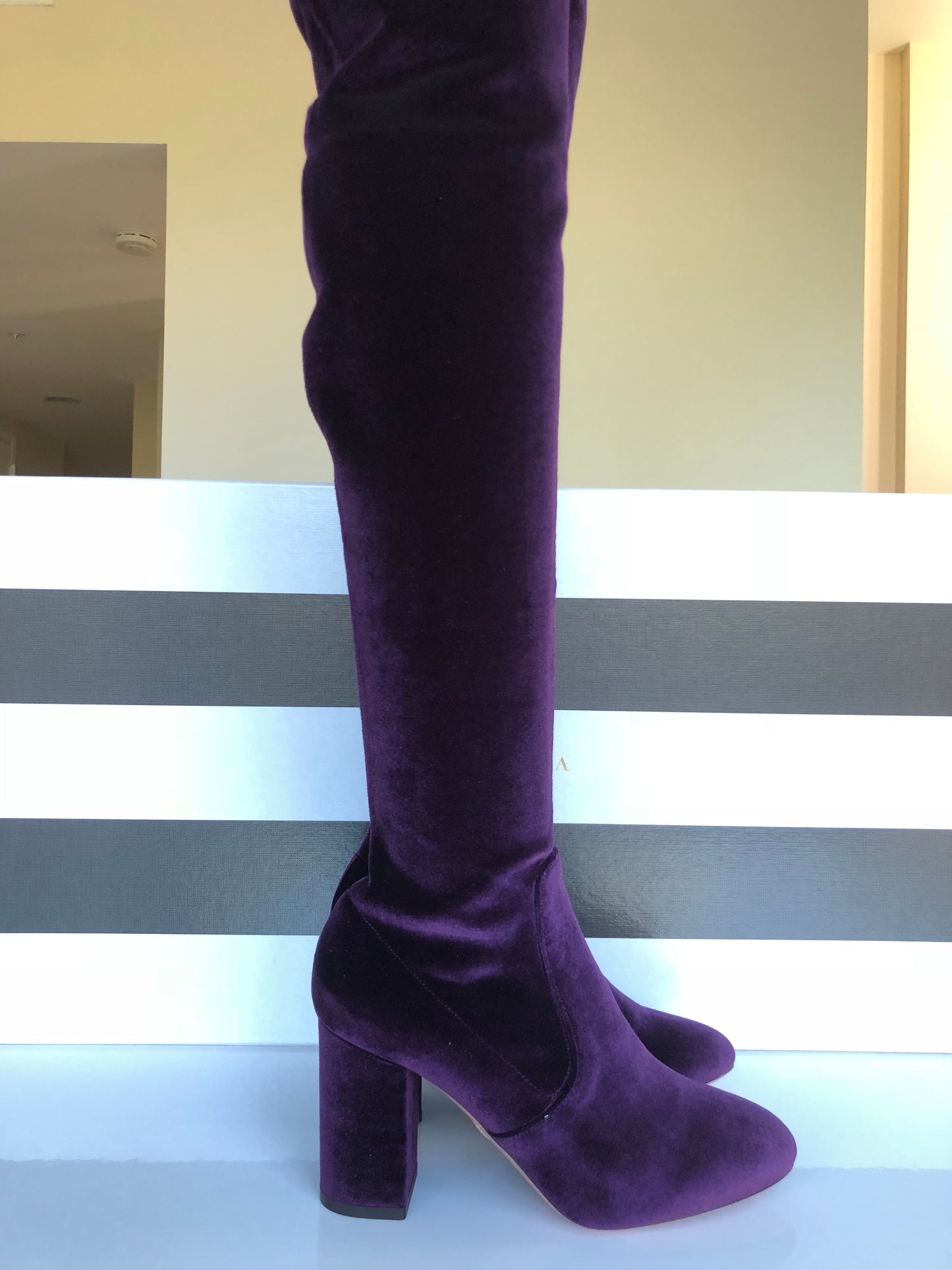 AQUAZZURA VELVET 85 THIGH HIGH PURPLE SO ME ZIP OVER KNEE BOOT BOOTS