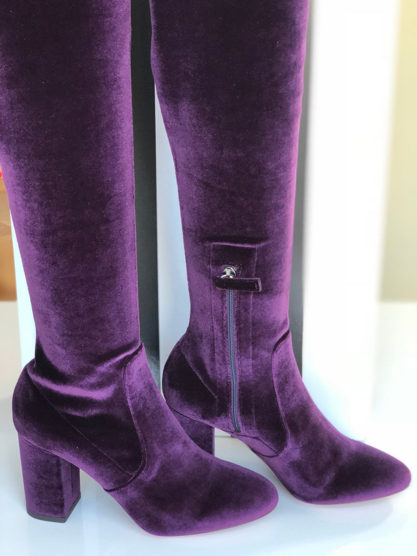 AQUAZZURA VELVET 85 THIGH HIGH  PURPLE SO ME ZIP OVER KNEE BOOT BOOTS