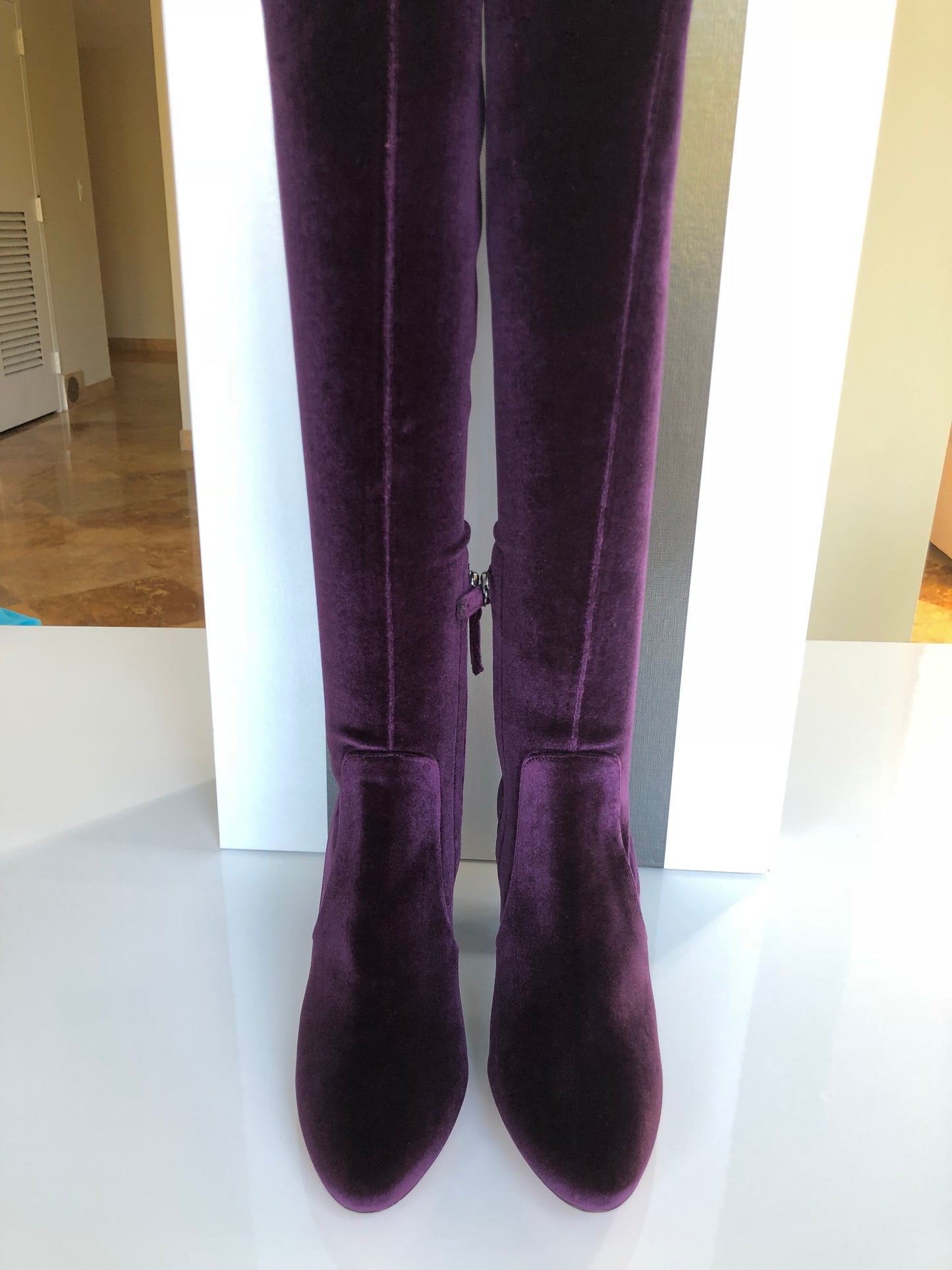 AQUAZZURA VELVET 85 THIGH HIGH PURPLE SO ME ZIP OVER KNEE BOOT BOOTS