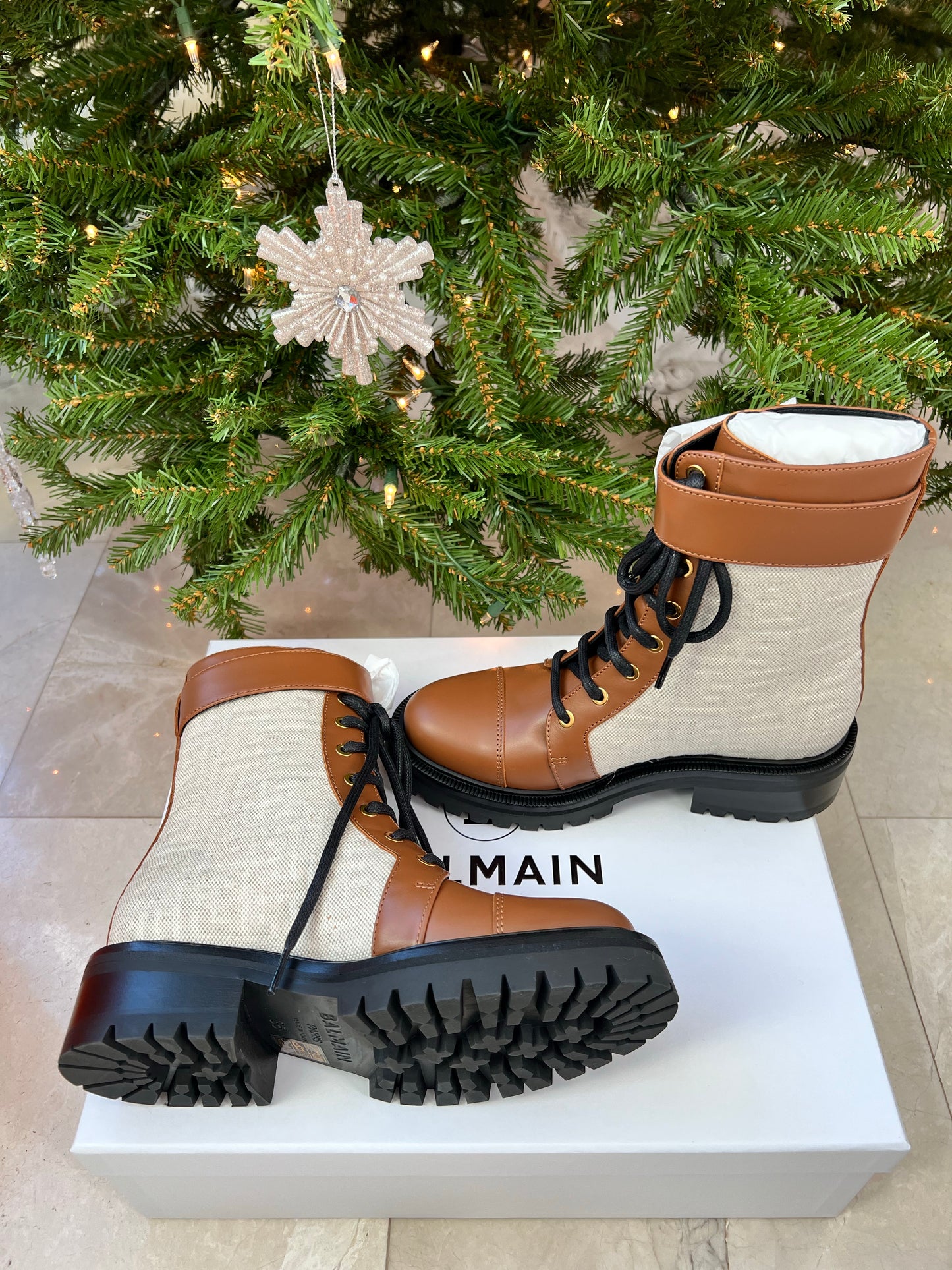 Balmain Ranger Romy Monogram Combat Brown Buckle Ankle Booties Boots