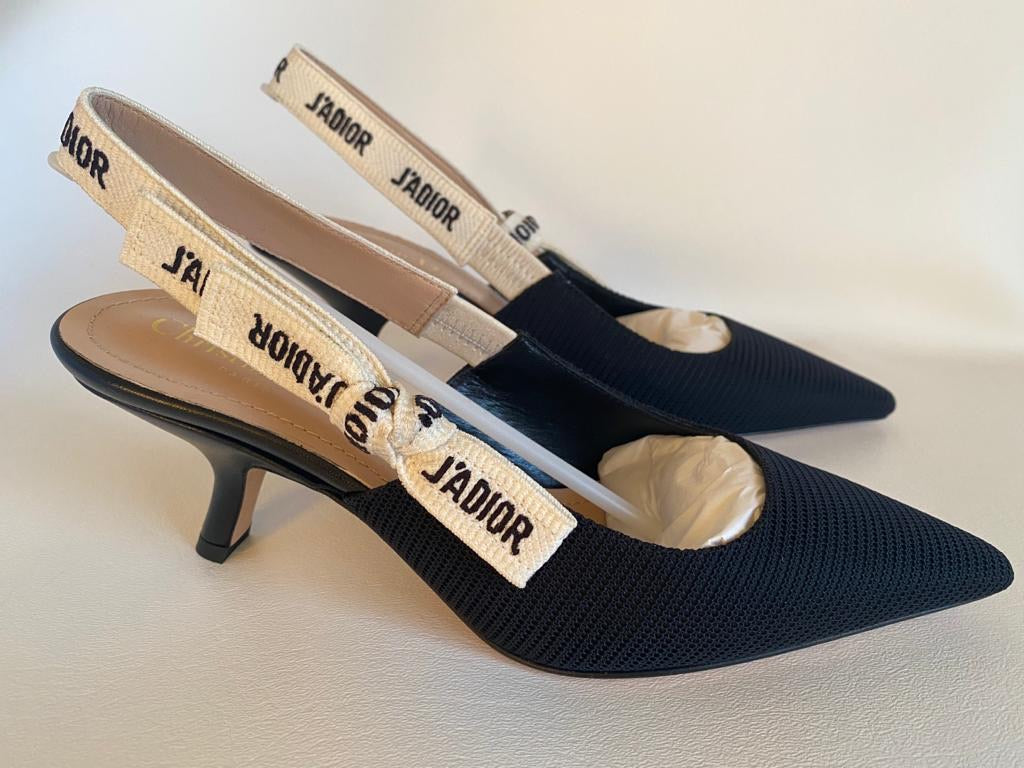 CHRISTIAN DIOR J'ADIOR FABRIC & RIBBON BLACK NOIR SHOES SLINGBACK LOW HEEL