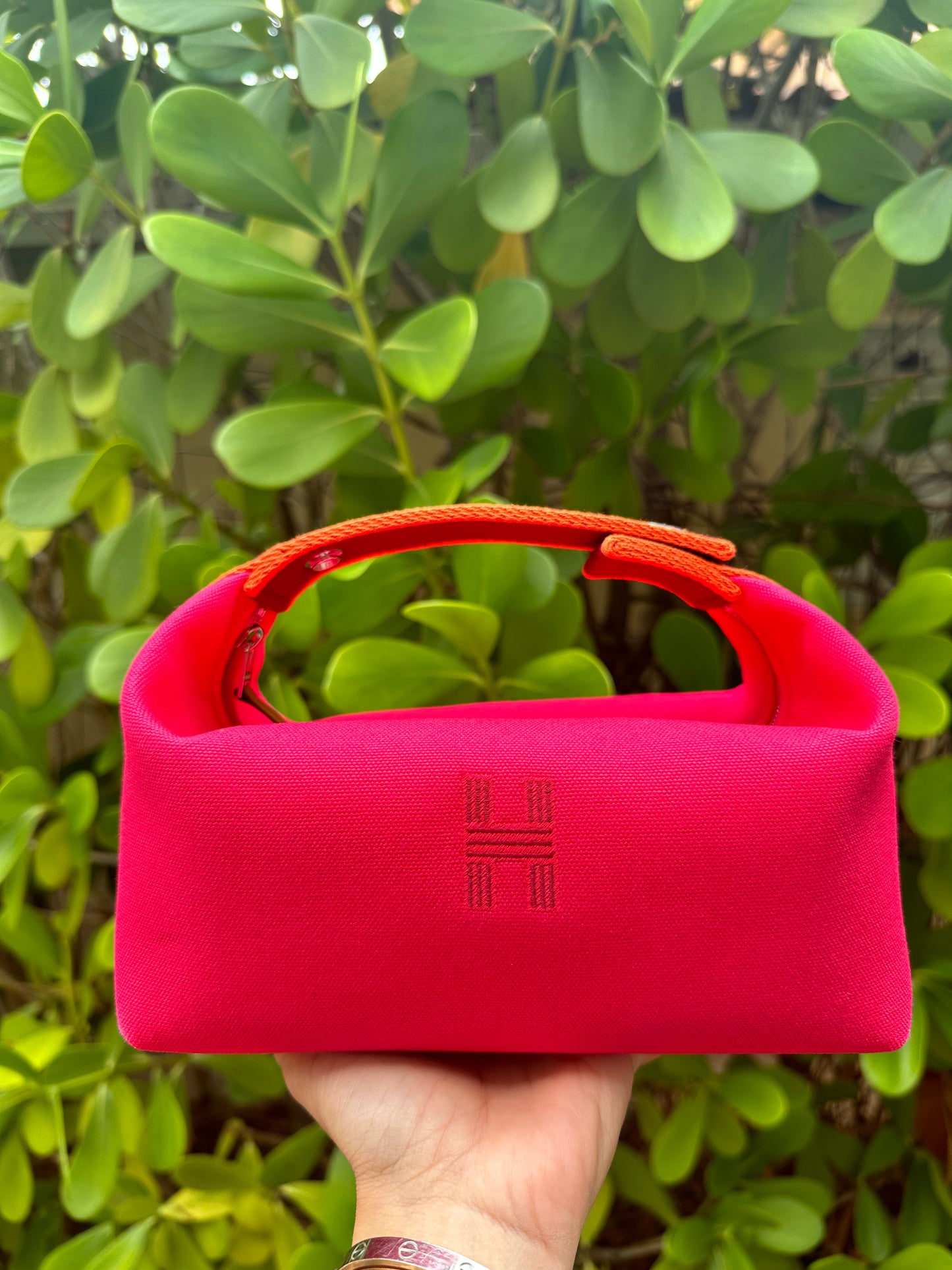 Hermes Bride-A-Brac Case PM Canvas Hibiscus Pink Pouch Small Model