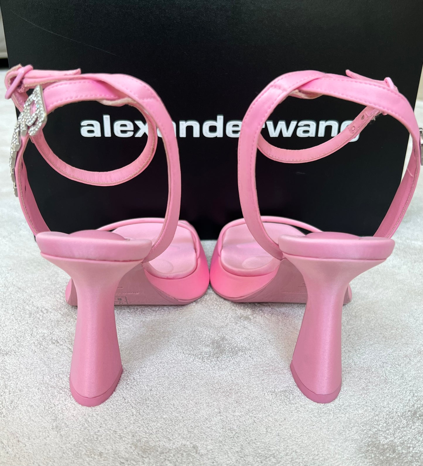 Alexander Wang Shannan Prism Pink Satin Crystal Embellished Sandals Shoes Heels