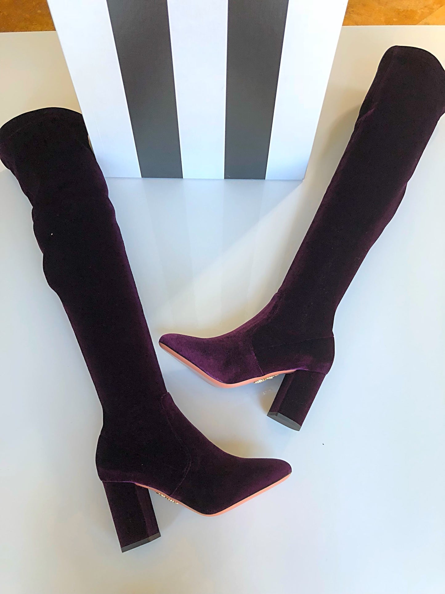 AQUAZZURA VELVET 85 THIGH HIGH PURPLE SO ME ZIP OVER KNEE BOOT BOOTS