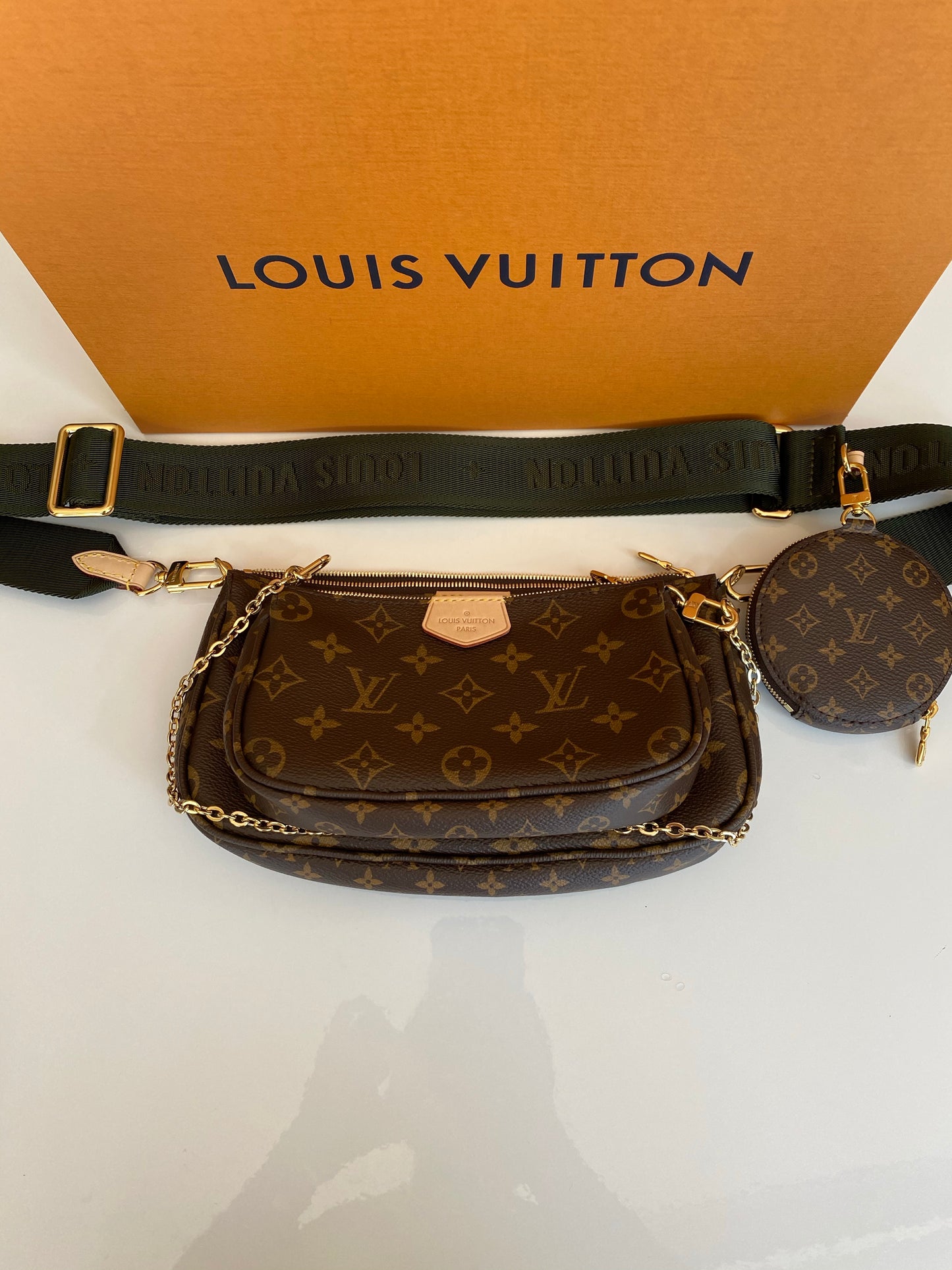 Louis Vuitton Multi Pochette Brown LV Print Khaki Green Strap Cross Body Bag Accessories