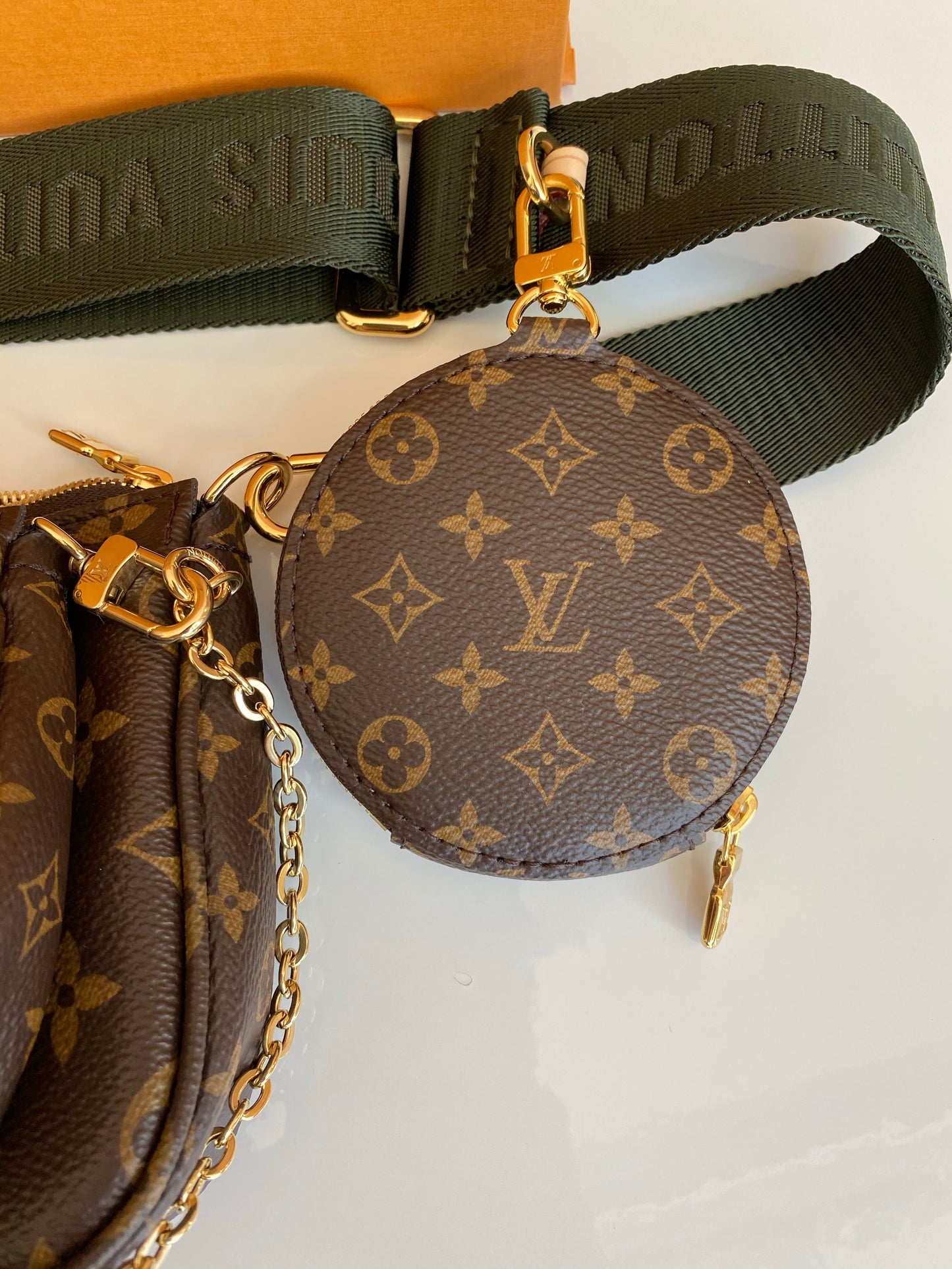 Louis Vuitton Multi Pochette Brown LV Print Khaki Green Strap Cross Body Bag Accessories