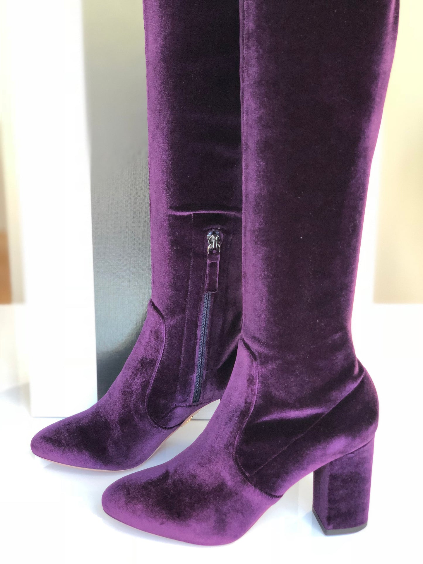 AQUAZZURA VELVET 85 THIGH HIGH  PURPLE SO ME ZIP OVER KNEE BOOT BOOTS