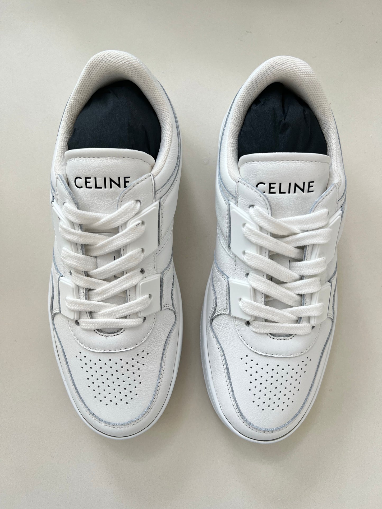 CELINE TRAINER LOW LACE-UP SNEAKER IN CALFSKIN OPTIC WHITE