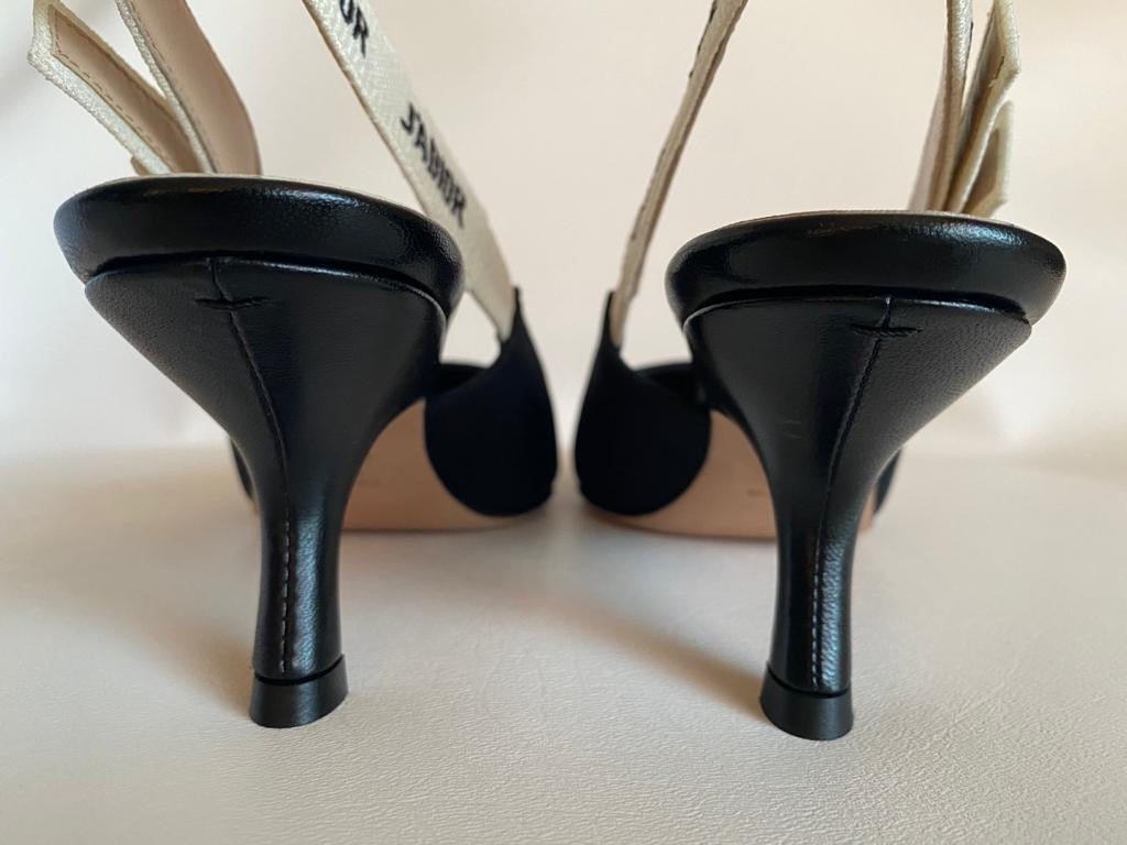 CHRISTIAN DIOR J'ADIOR FABRIC & RIBBON BLACK NOIR SHOES SLINGBACK LOW HEEL