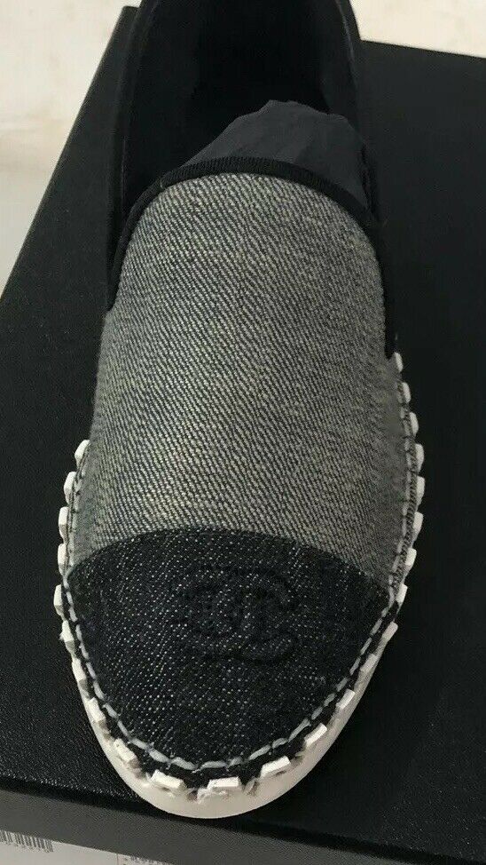 CHANEL DENIM CAP TOE LOAFERS CC LOGO ESPADRILLES SHOES FLATS