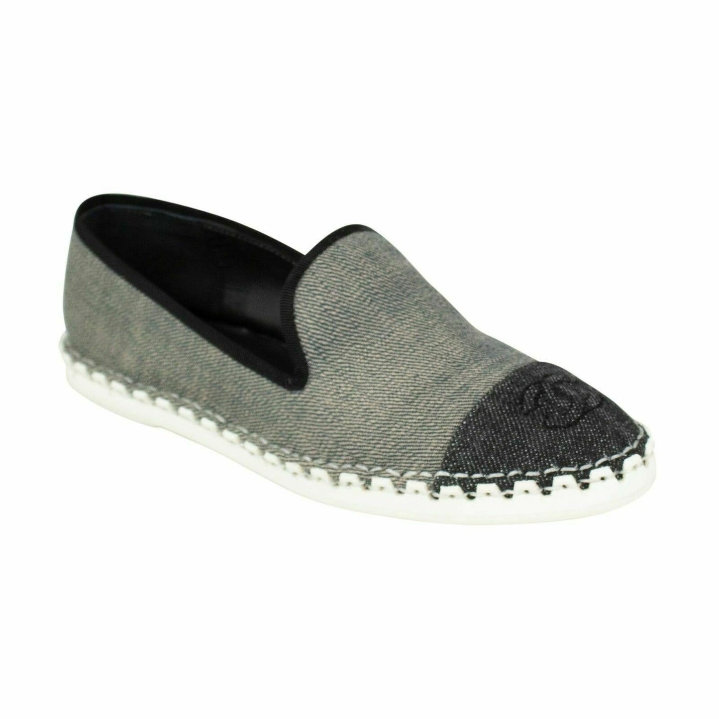 CHANEL DENIM CAP TOE LOAFERS CC LOGO ESPADRILLES SHOES FLATS