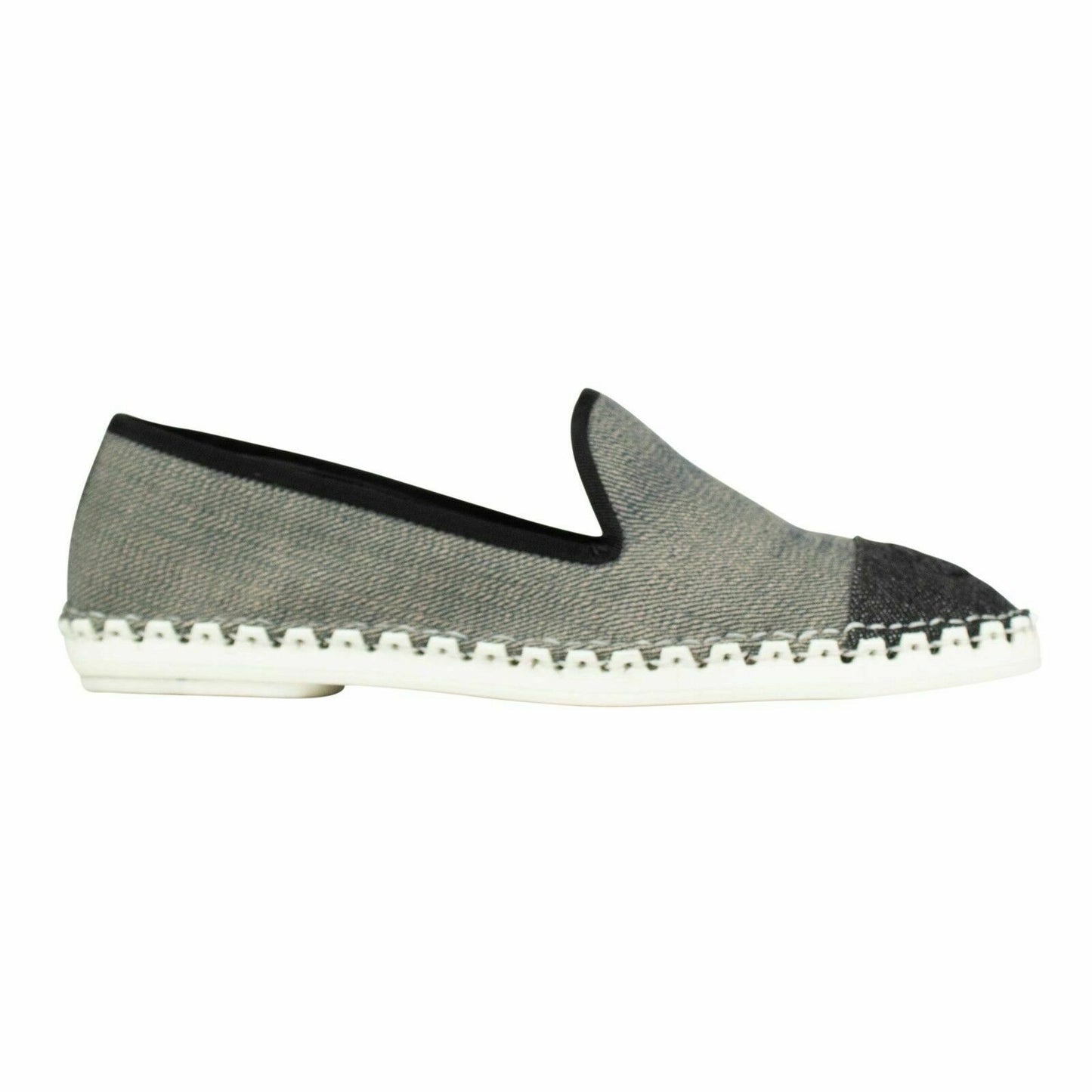 CHANEL DENIM CAP TOE LOAFERS CC LOGO ESPADRILLES SHOES FLATS