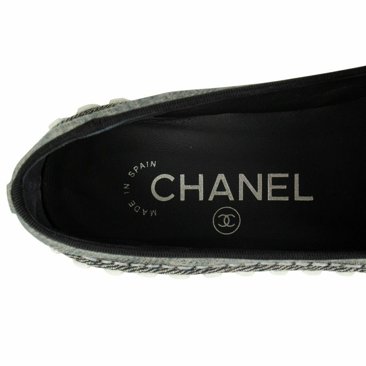 CHANEL DENIM CAP TOE LOAFERS CC LOGO ESPADRILLES SHOES FLATS