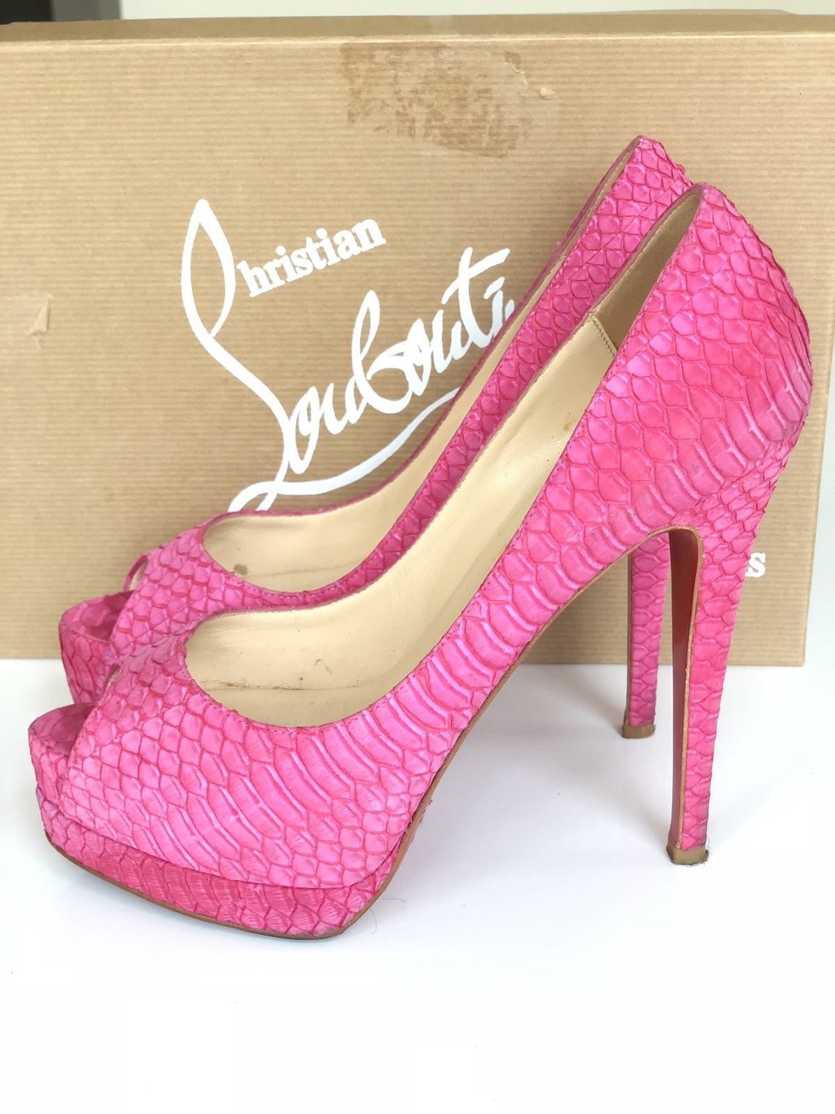 CHRISTIAN LOUBOUTIN ALTADAMA 140 WATERSNAKE GRENADINE SNAKE PINK PUMP SHOES