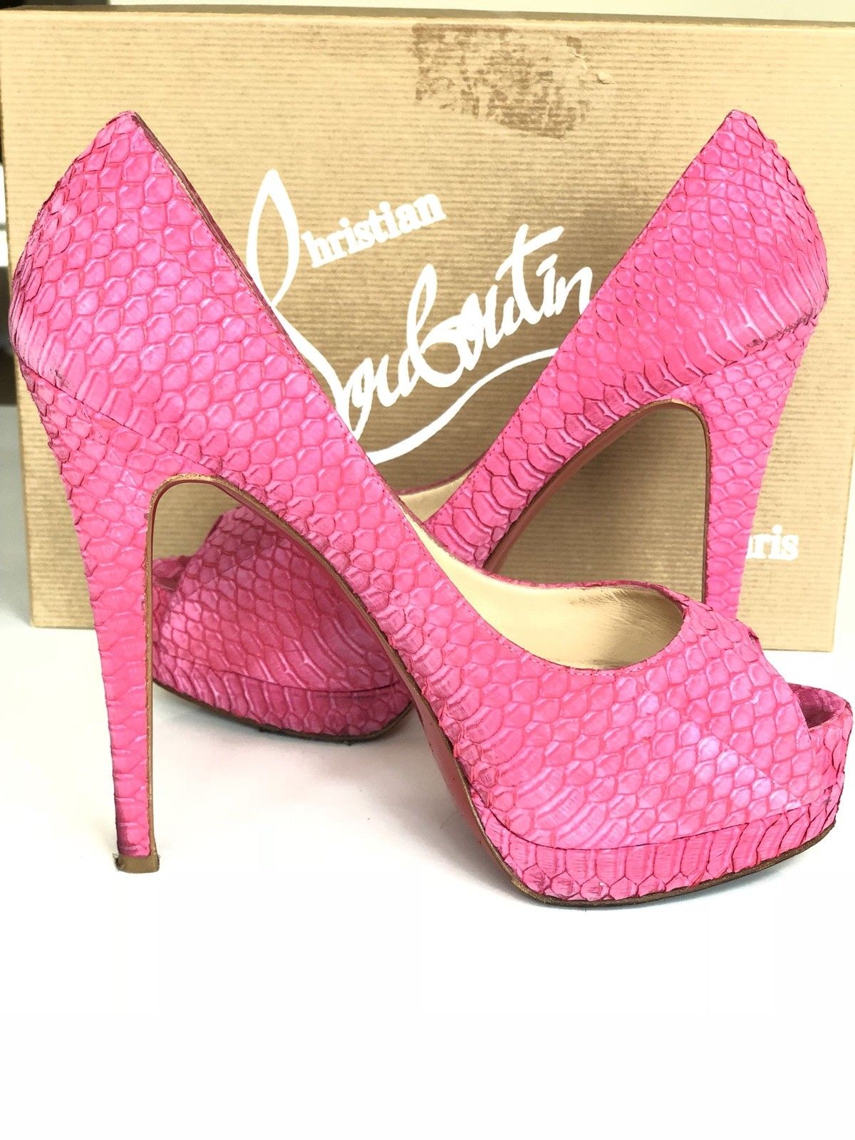 CHRISTIAN LOUBOUTIN ALTADAMA 140 WATERSNAKE GRENADINE SNAKE PINK PUMP SHOES