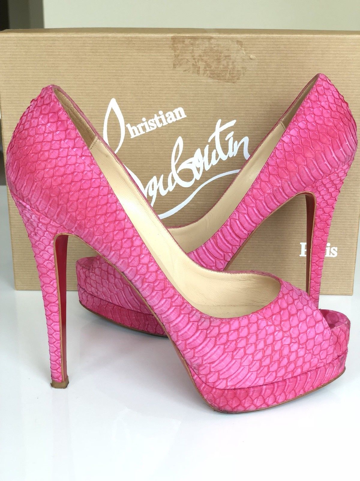 CHRISTIAN LOUBOUTIN ALTADAMA 140 WATERSNAKE GRENADINE SNAKE PINK PUMP SHOES