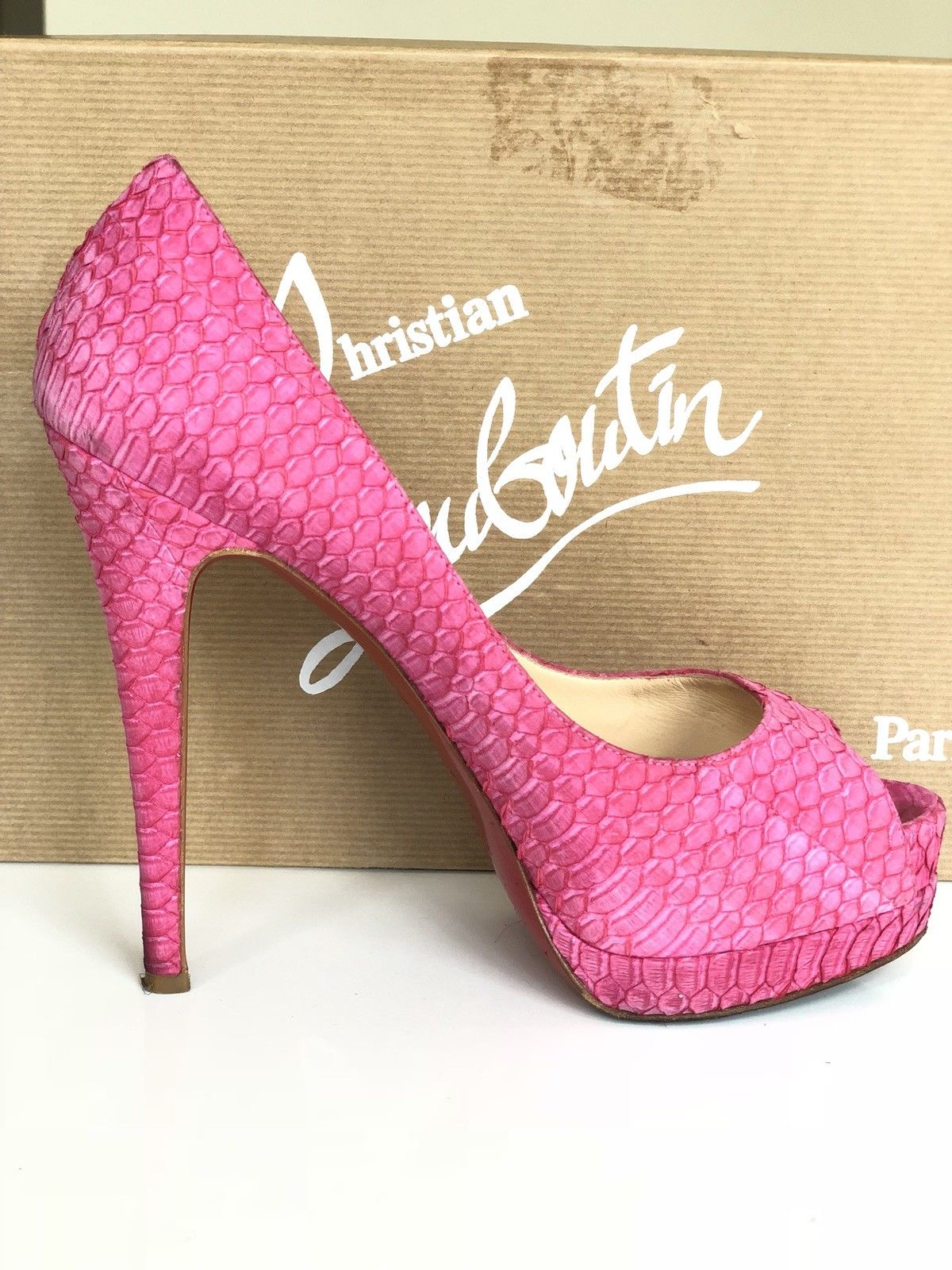CHRISTIAN LOUBOUTIN ALTADAMA 140 WATERSNAKE GRENADINE SNAKE PINK PUMP SHOES
