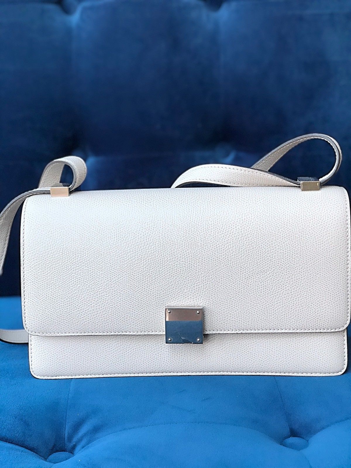 Celine Case Medium Light Gray Grey PHW Leather Flap Shoulder Handbag Bag