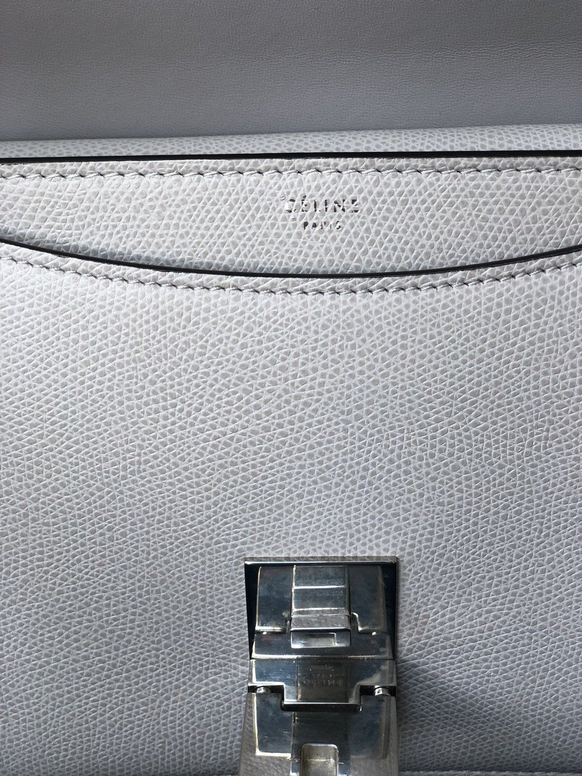 Celine Case Medium Light Gray Grey PHW Leather Flap Shoulder Handbag Bag
