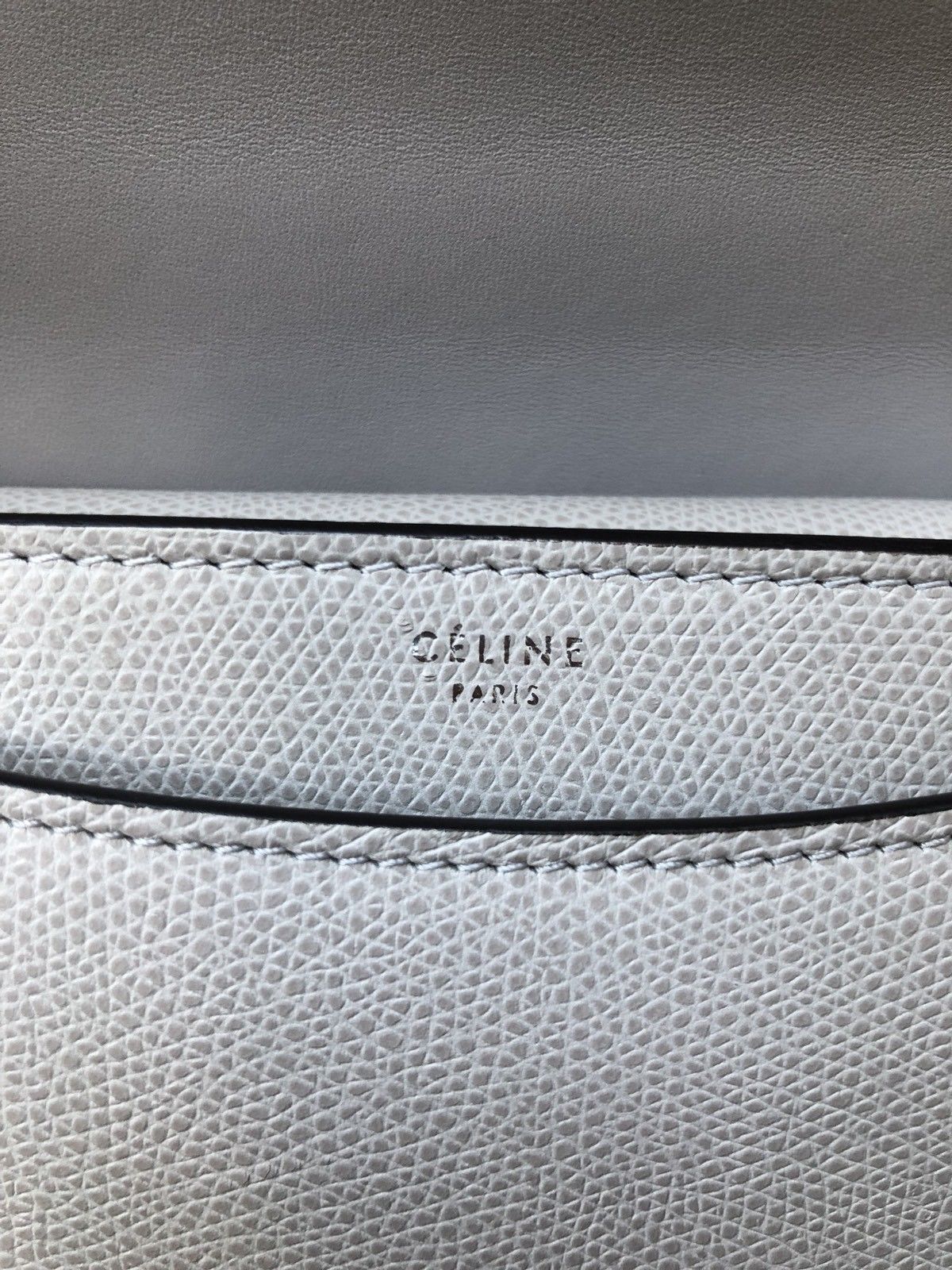 Celine Case Medium Light Gray Grey PHW Leather Flap Shoulder Handbag Bag