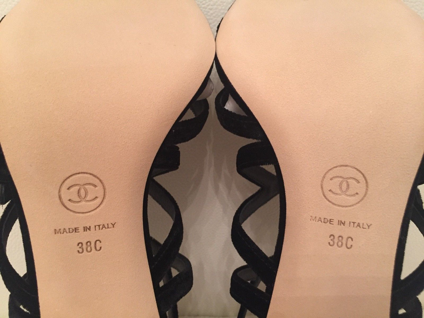 $1K CHANEL BLACK VELVET PATENT STRAPPY BUCKLE SANDAL SANDALS HEELS SHOES